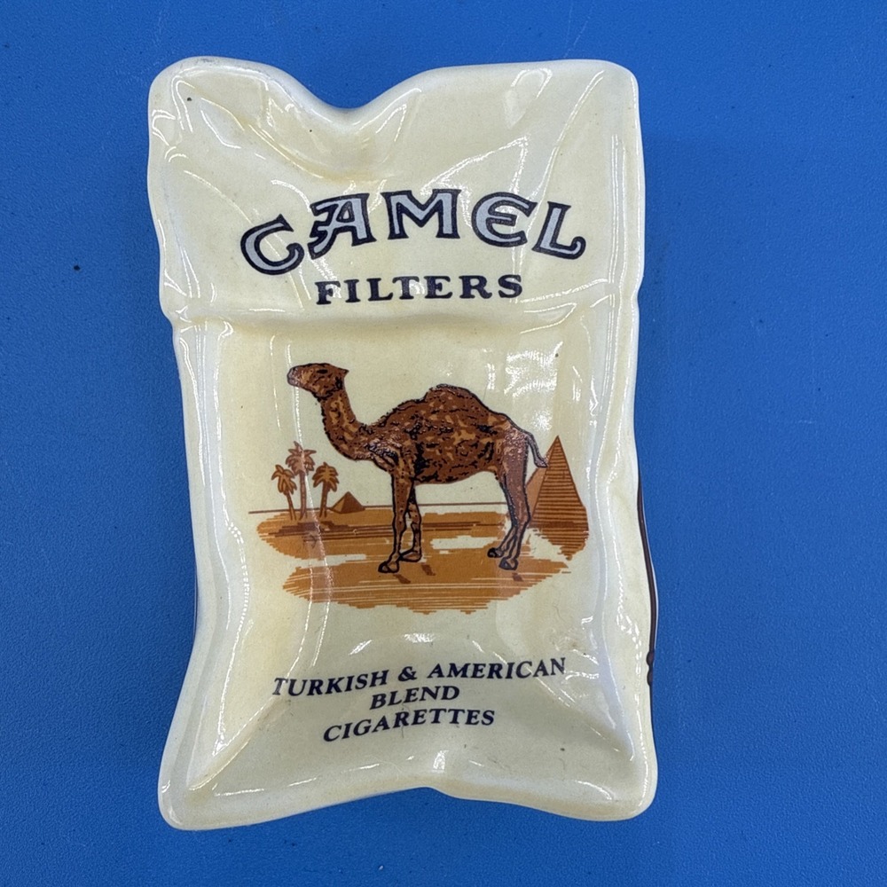 VTG Wrinkled Camel Filters Pack Ceramic Ashtray Cigarette Tobacciana Advertising